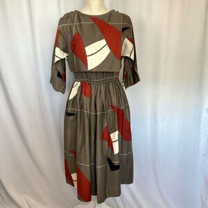 Retro 80s Vintage Midi Dress Donna Morgan Geometric Print Women’s S-M Rare